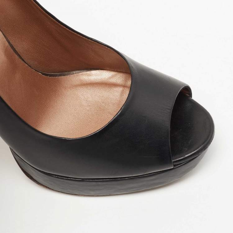 Pre Owned Roberto Cavalli Black Leather Peep Toe Platform Pumps Size 37