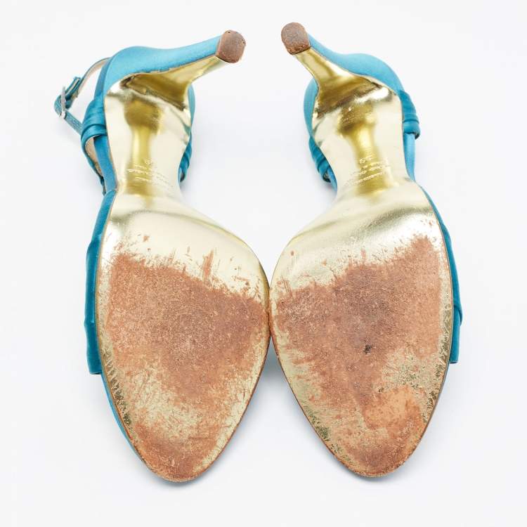 Pre Owned Roberto Cavalli Blue Satin Ankle Strap Sandals Size 39