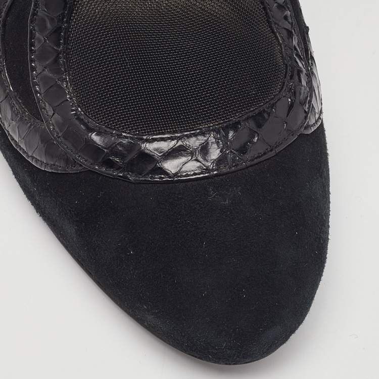 Pre Owned Roberto Cavalli Black Python, Suede and Mesh Ankle Booties Size 39