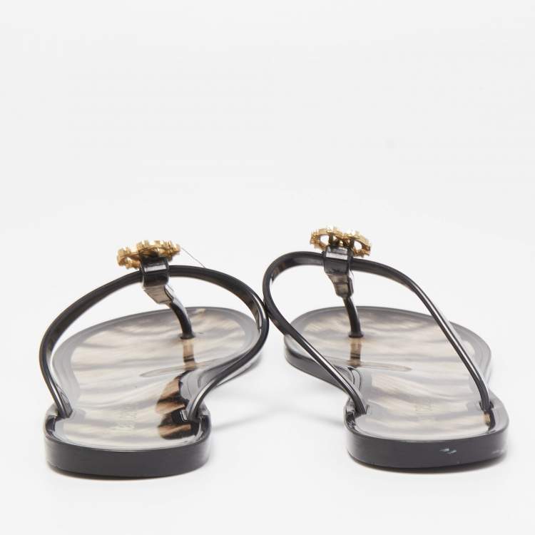 Pre Owned Roberto Cavalli Black Rubber Thong Flat Sandals Size 37