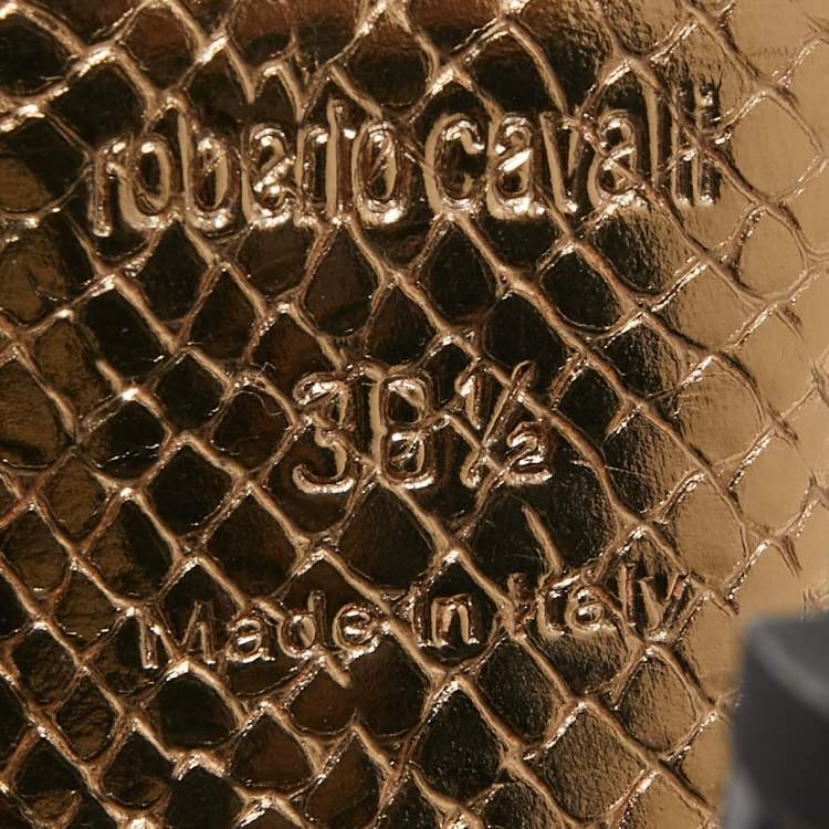 Pre Owned Roberto Cavalli Black Patent Leather And Mesh Beaded Snake Ankle Booties Size 38.5