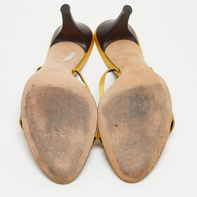 Pre Owned Roberto Cavalli Yellow Satin and Crocodile Slide Sandals Size 40