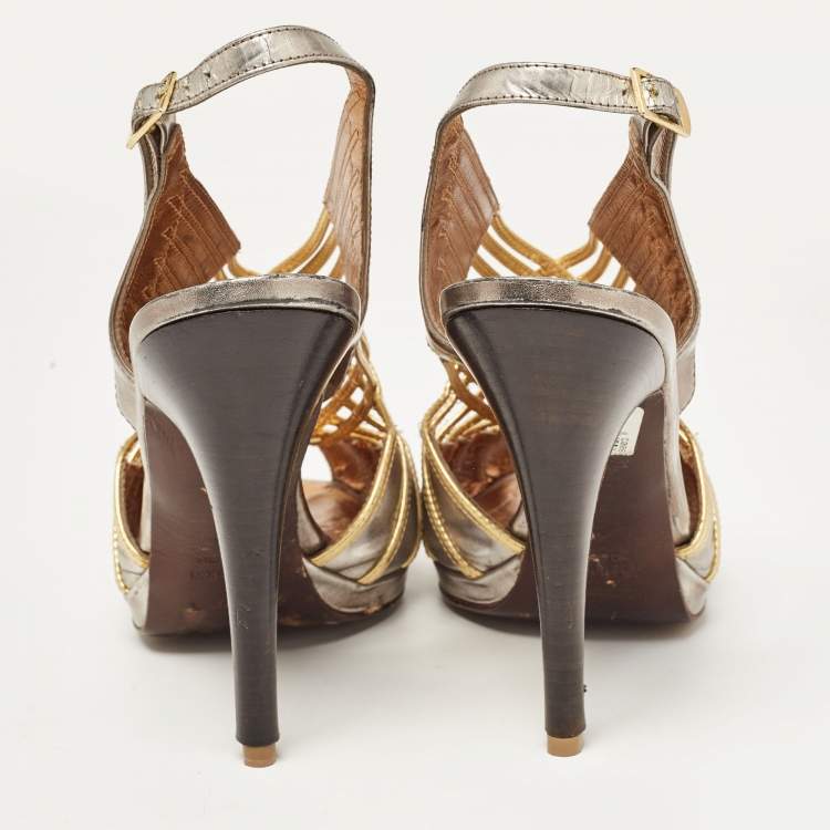 Pre Owned Roberto Cavalli Metallic Leather Strappy Sandals Size  40