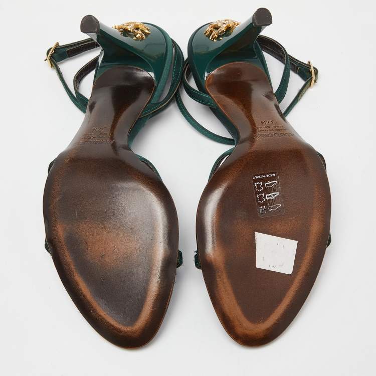 Pre Owned Roberto Cavalli Green Satin Ankle Strap Sandals Size 37.5