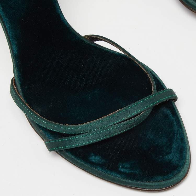 Pre Owned Roberto Cavalli Green Satin Ankle Strap Sandals Size 37.5