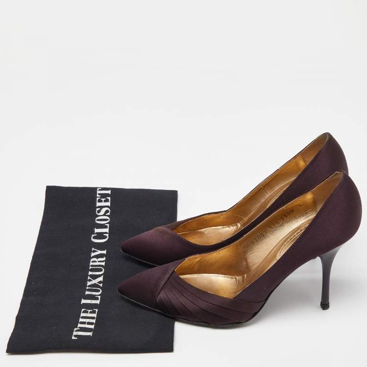 Pre Owned Roberto Cavalli Purple Satin Pointed Toe Pumps Size 37