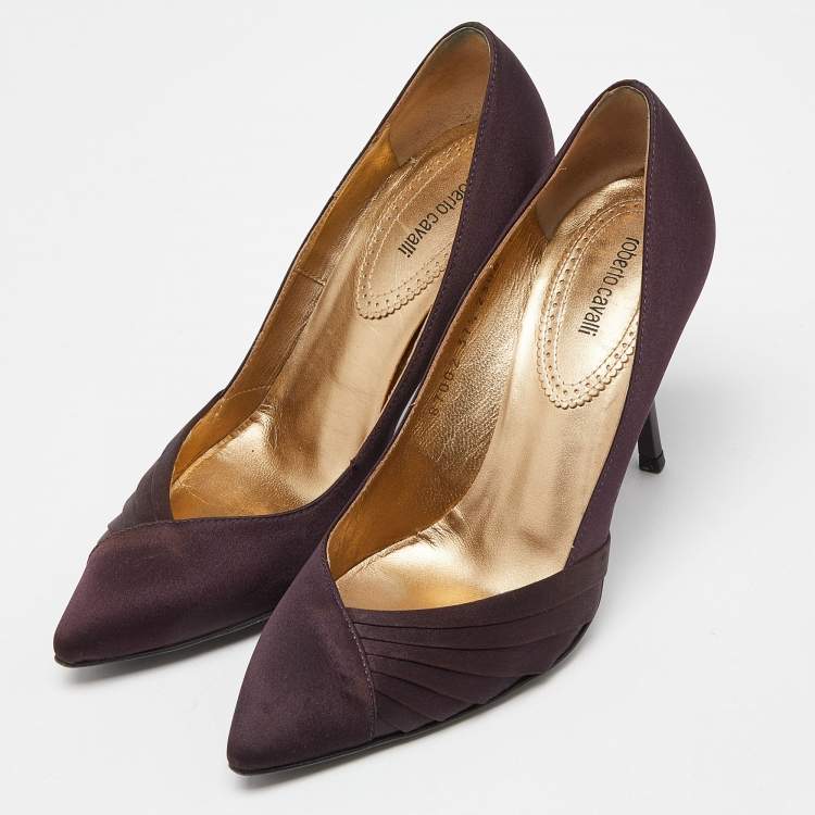 Pre Owned Roberto Cavalli Purple Satin Pointed Toe Pumps Size 37