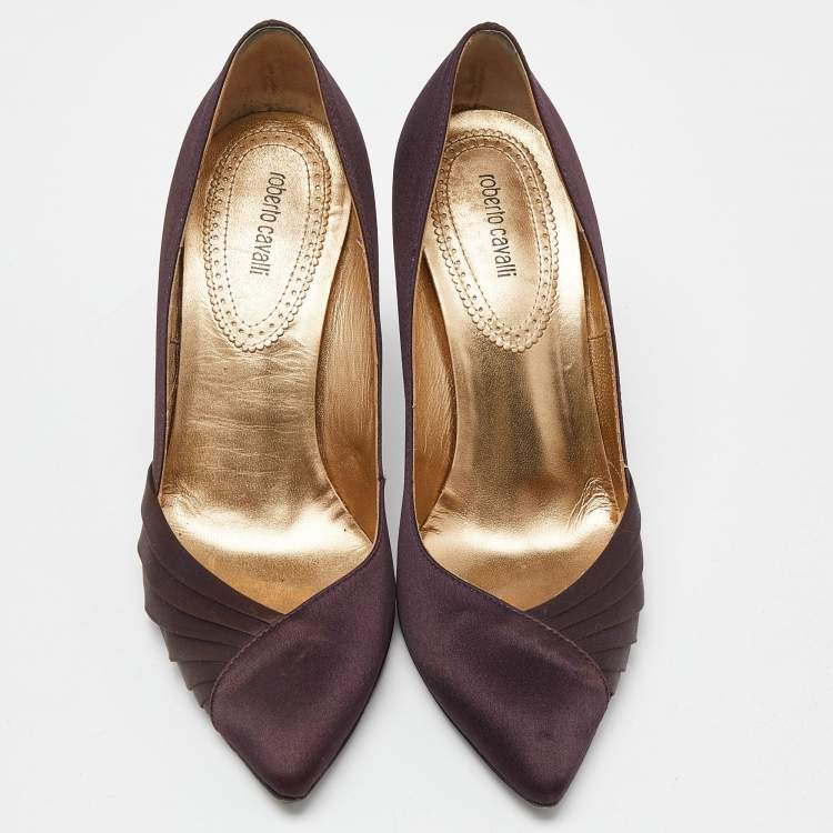 Pre Owned Roberto Cavalli Purple Satin Pointed Toe Pumps Size 37