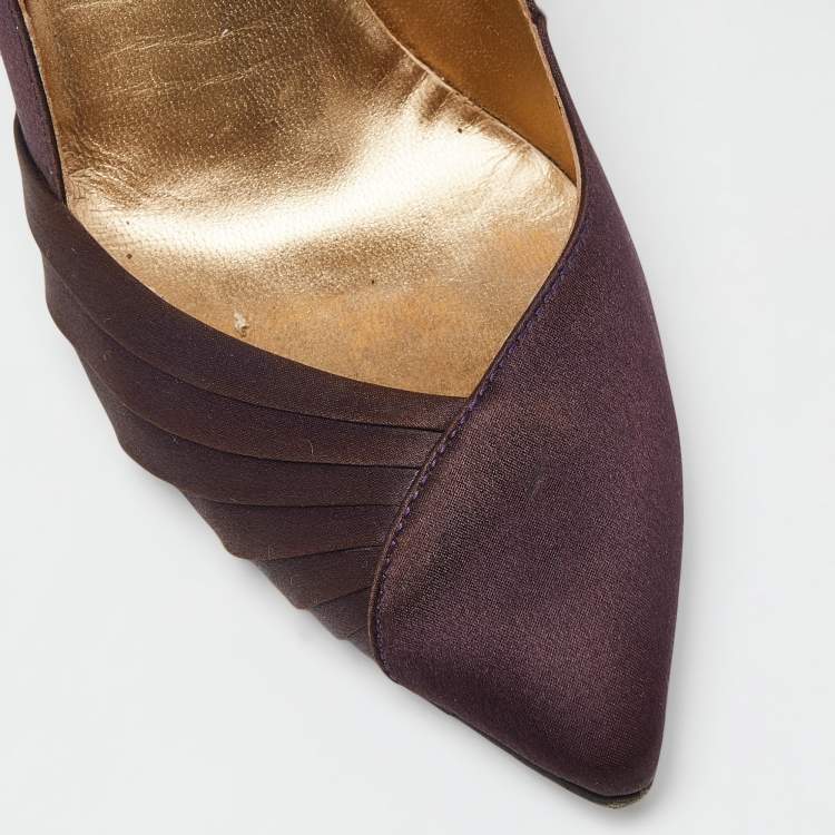 Pre Owned Roberto Cavalli Purple Satin Pointed Toe Pumps Size 37