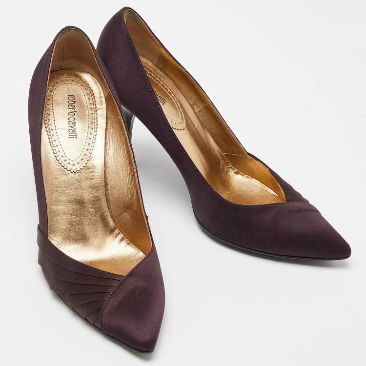 Pre Owned Roberto Cavalli Purple Satin Pointed Toe Pumps Size 37
