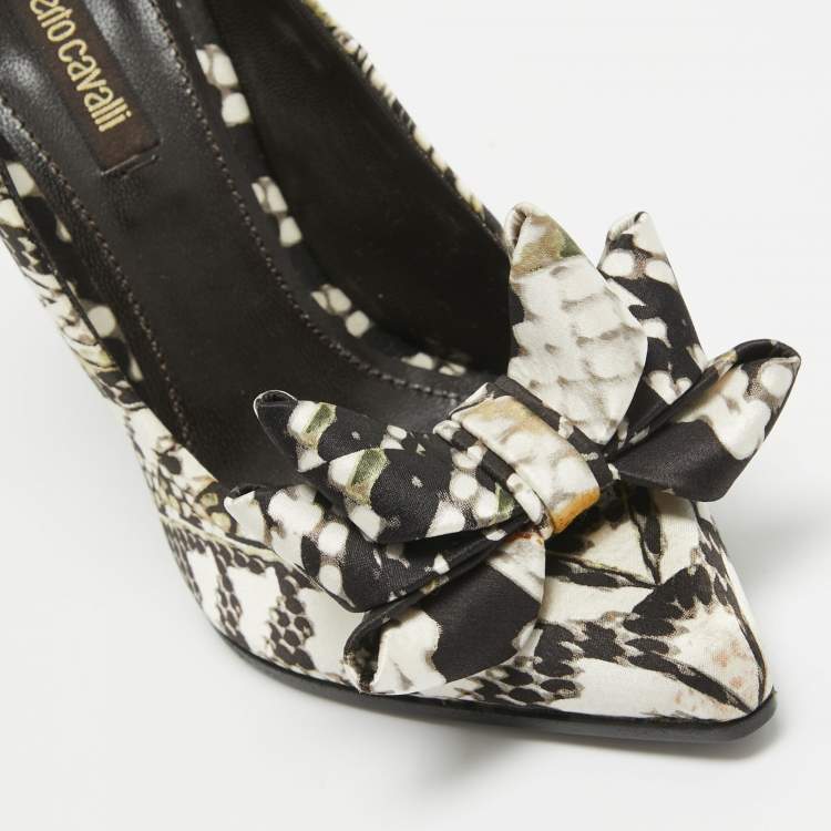 Pre Owned Roberto Cavalli Multicolor Printed Fabric Bow Pumps Size 36