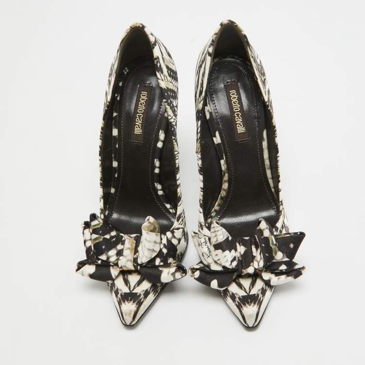 Pre Owned Roberto Cavalli Multicolor Printed Fabric Bow Pumps Size 36