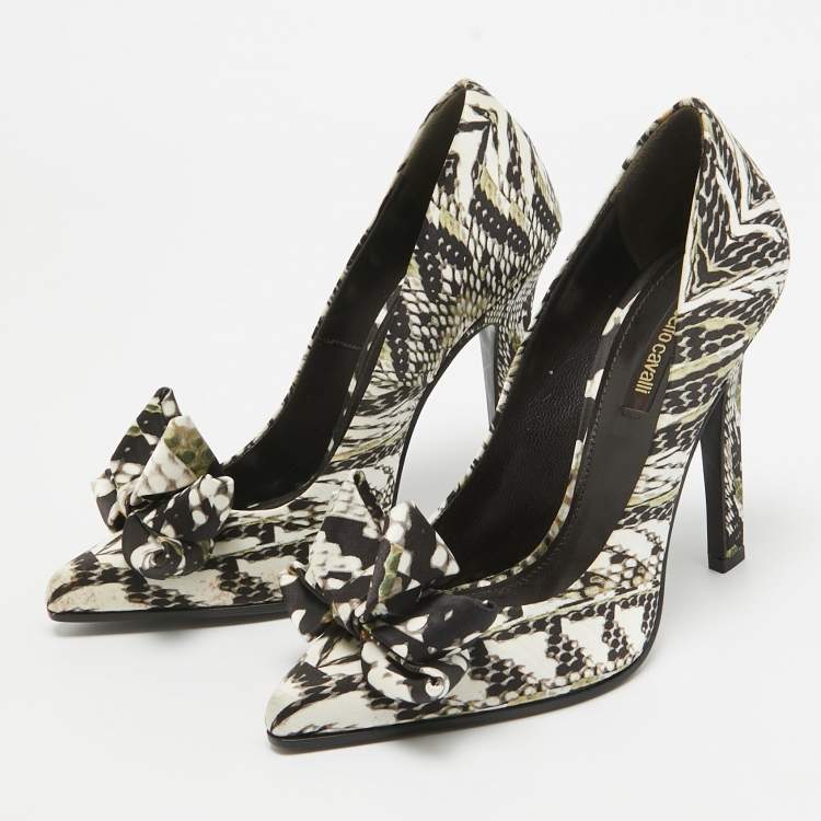 Pre Owned Roberto Cavalli Multicolor Printed Fabric Bow Pumps Size 36