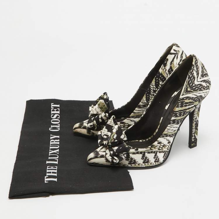 Pre Owned Roberto Cavalli Multicolor Printed Fabric Bow Pumps Size 36
