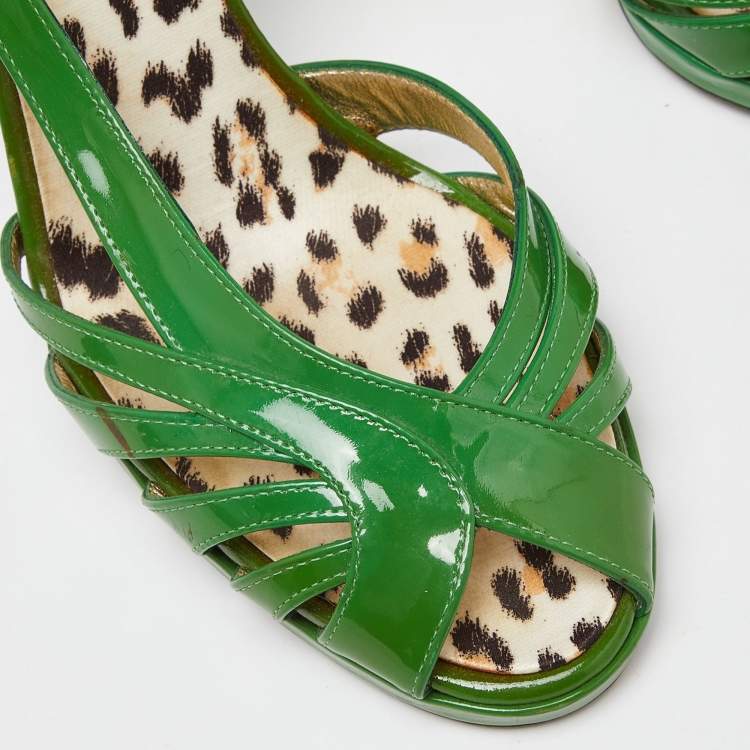 Pre Owned Roberto Cavalli Green Patent Leather Strappy Sandals Size 40