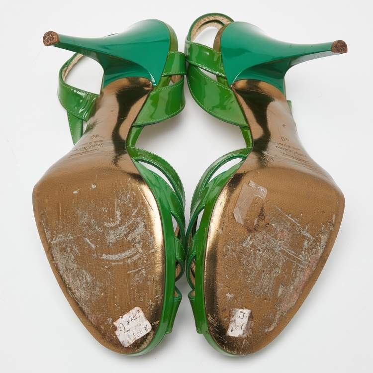 Pre Owned Roberto Cavalli Green Patent Leather Strappy Sandals Size 40