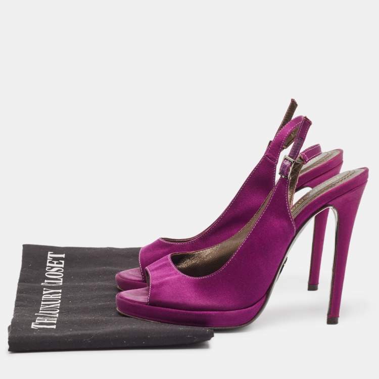 Pre Owned Roberto Cavalli Purple Satin Open Toe Platform Pumps Size 36