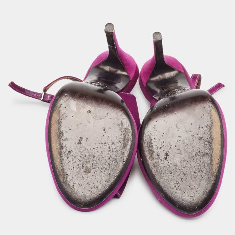 Pre Owned Roberto Cavalli Purple Satin Open Toe Platform Pumps Size 36