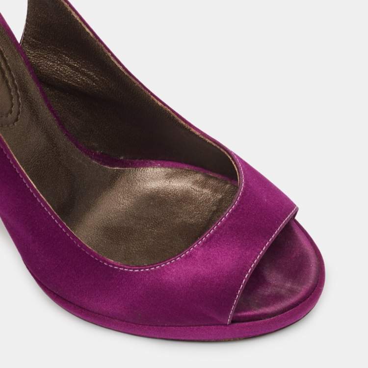 Pre Owned Roberto Cavalli Purple Satin Open Toe Platform Pumps Size 36