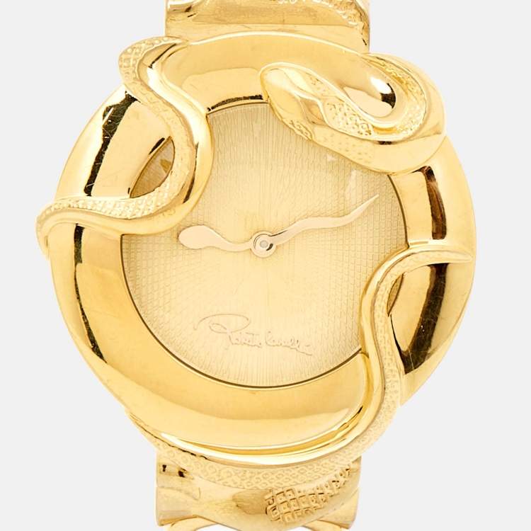 Pre Owned Roberto Cavalli Gold-Plated Stainless Steel Snake SWL006 Women's Wristwatch 37 mm