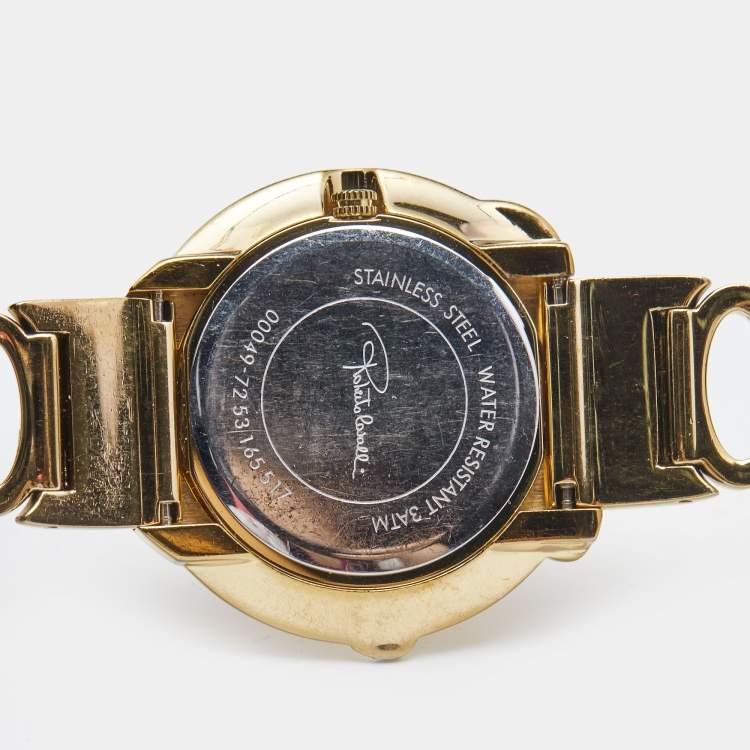 Pre Owned Roberto Cavalli Champagne Yellow Gold Plated Stainless Steel Snake R7253165517 Women's Wristwatch 37 mm
