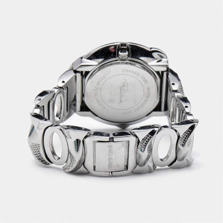 Pre Owned Roberto Cavalli Silver Stainless Steel Snake R7253165515 Women's Wristwatch 37 mm