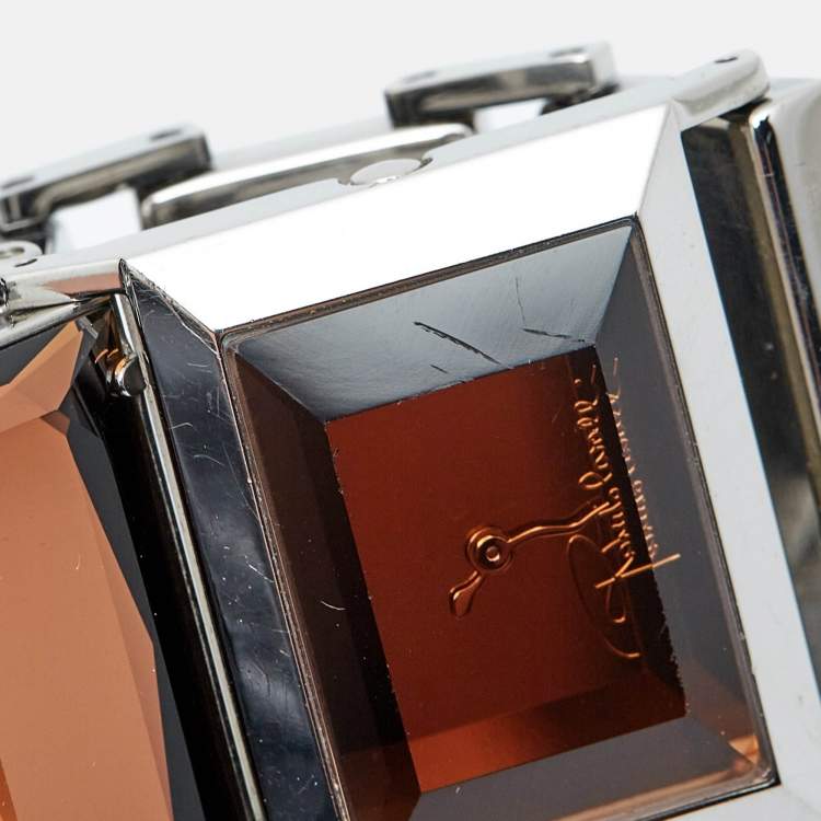 Pre Owned Roberto Cavalli Brown Crystal Stainless Steel 7253170055 Women's Wristwatch 31 mm