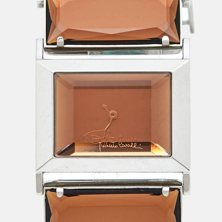Pre Owned Roberto Cavalli Brown Crystal Stainless Steel 7253170055 Women's Wristwatch 31 mm