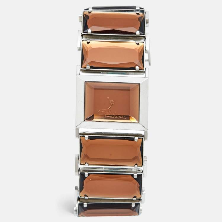 Pre Owned Roberto Cavalli Brown Crystal Stainless Steel 7253170055 Women's Wristwatch 31 mm