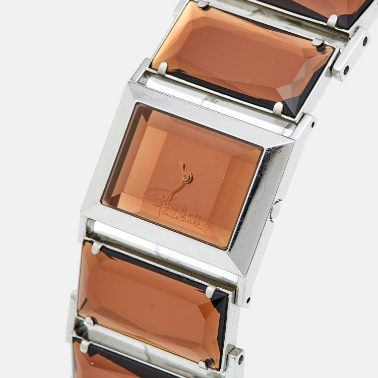 Pre Owned Roberto Cavalli Brown Crystal Stainless Steel 7253170055 Women's Wristwatch 31 mm