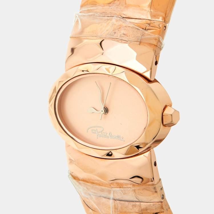 Pre Owned Roberto Cavalli Champagne Pink Rose Gold Tone Stainless Steel R7253133517 Quartz Women's Wristwatch 36 MM