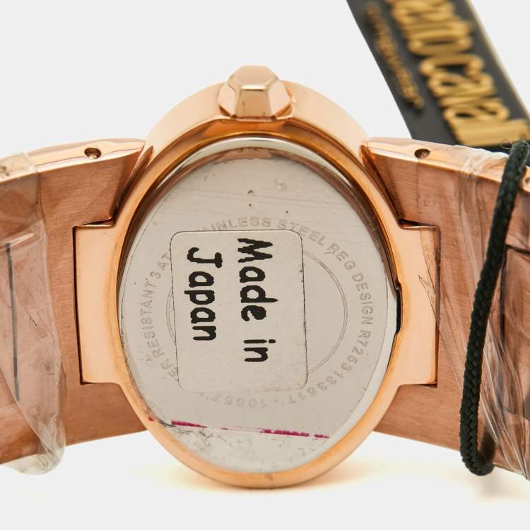 Pre Owned Roberto Cavalli Champagne Pink Rose Gold Tone Stainless Steel R7253133517 Quartz Women's Wristwatch 36 MM