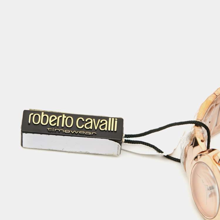 Pre Owned Roberto Cavalli Champagne Pink Rose Gold Tone Stainless Steel R7253133517 Quartz Women's Wristwatch 36 MM