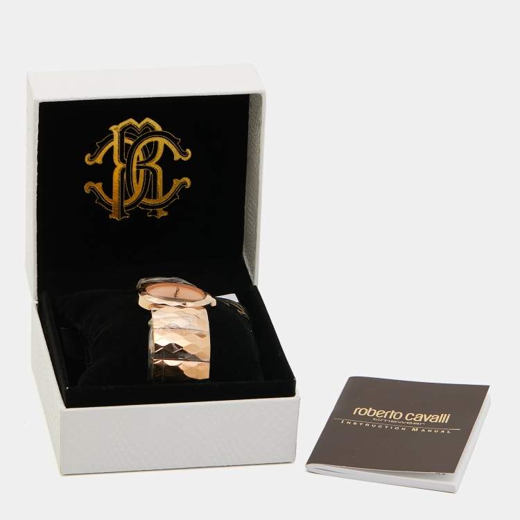 Pre Owned Roberto Cavalli Champagne Pink Rose Gold Tone Stainless Steel R7253133517 Quartz Women's Wristwatch 36 MM