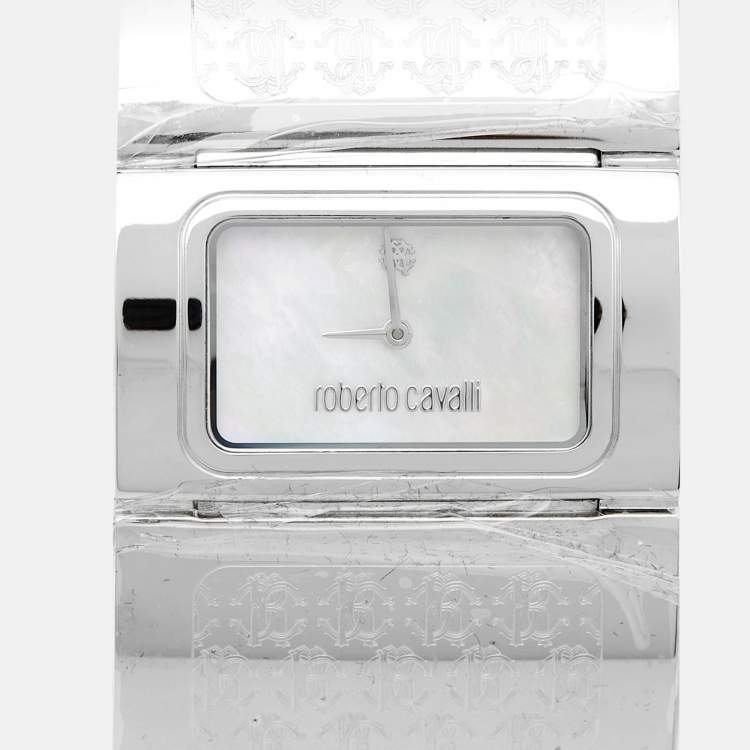Pre Owned Roberto Cavalli Mother of Pearl Stainless Steel Pavon R7253117515 Women's Wristwatch 38 mm