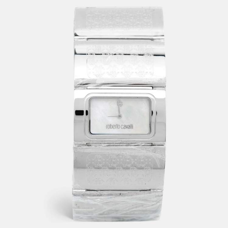 Pre Owned Roberto Cavalli Mother of Pearl Stainless Steel Pavon R7253117515 Women's Wristwatch 38 mm