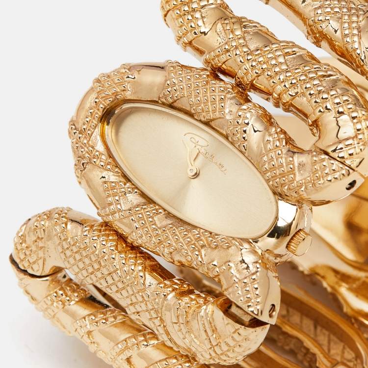 Pre Owned Roberto Cavalli Champagne Gold Tone Stainless Steel R7253195517 Cleopatra Women's Wristwatch 40 mm