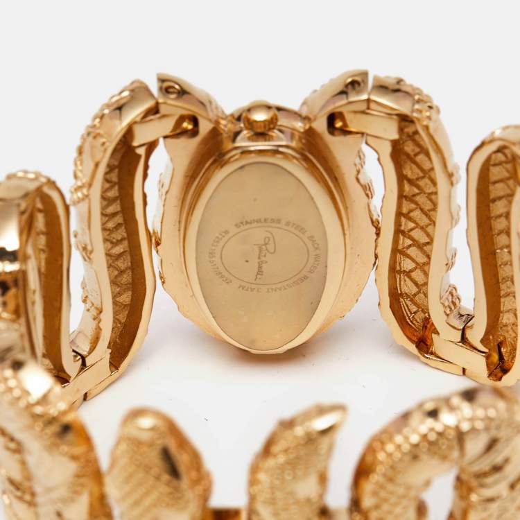 Pre Owned Roberto Cavalli Champagne Gold Tone Stainless Steel R7253195517 Cleopatra Women's Wristwatch 40 mm