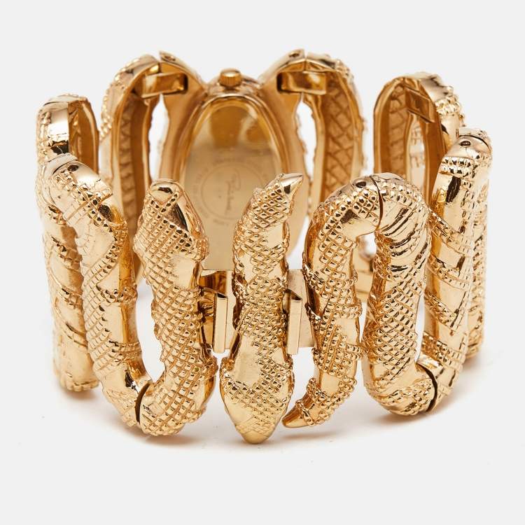 Pre Owned Roberto Cavalli Champagne Gold Tone Stainless Steel R7253195517 Cleopatra Women's Wristwatch 40 mm