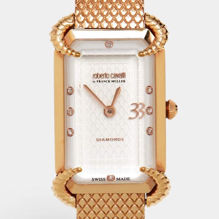 Pre Owned Roberto Cavalli By Franck Muller Silver Stainless Steel Diamonds 2L003 Women's Wristwatch 21 mm