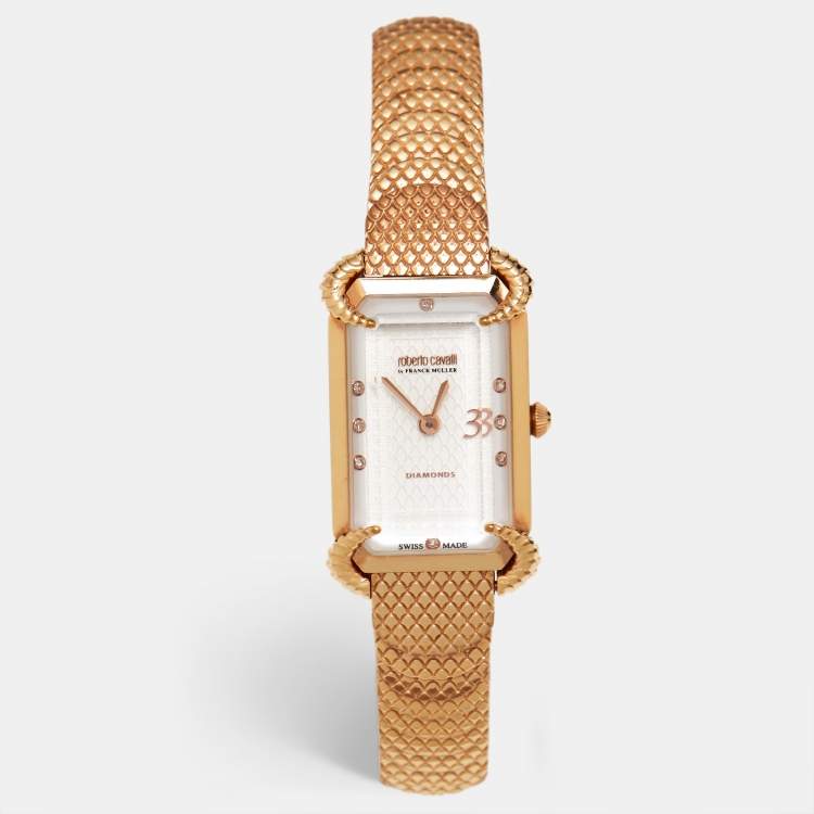 Pre Owned Roberto Cavalli By Franck Muller Silver Stainless Steel Diamonds 2L003 Women's Wristwatch 21 mm
