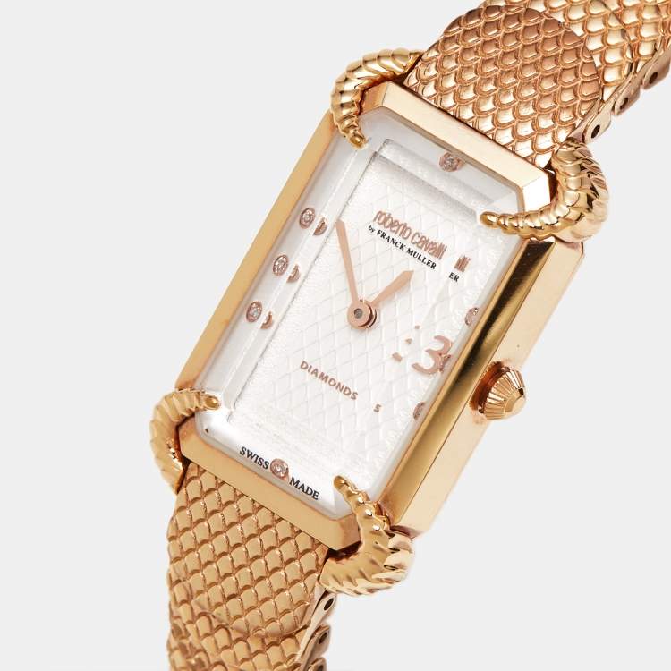 Pre Owned Roberto Cavalli By Franck Muller Silver Stainless Steel Diamonds 2L003 Women's Wristwatch 21 mm