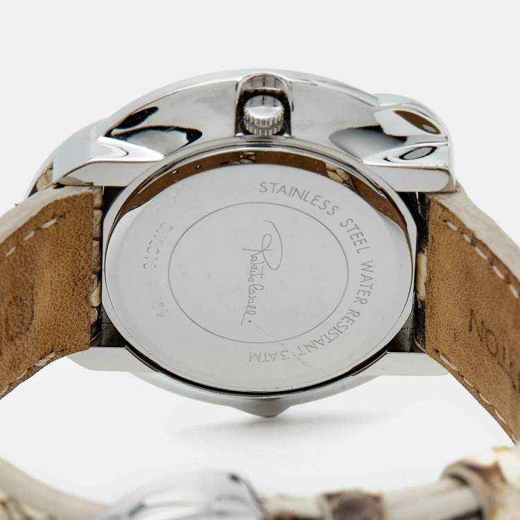 Pre Owned Roberto Cavalli Brown Stainless Steel Python Leather Snake SWL010 Women's Wristwatch 37 mm