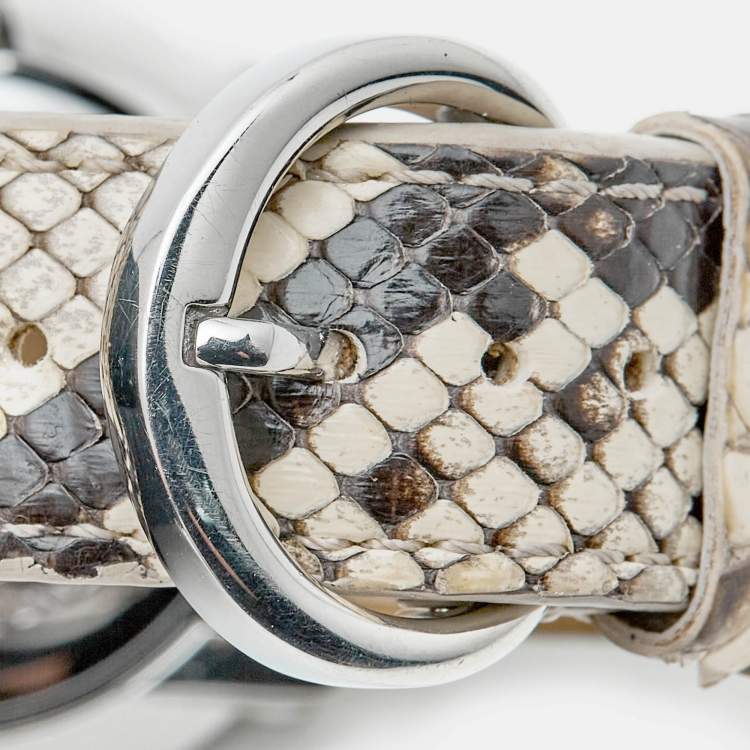 Pre Owned Roberto Cavalli Brown Stainless Steel Python Leather Snake SWL010 Women's Wristwatch 37 mm