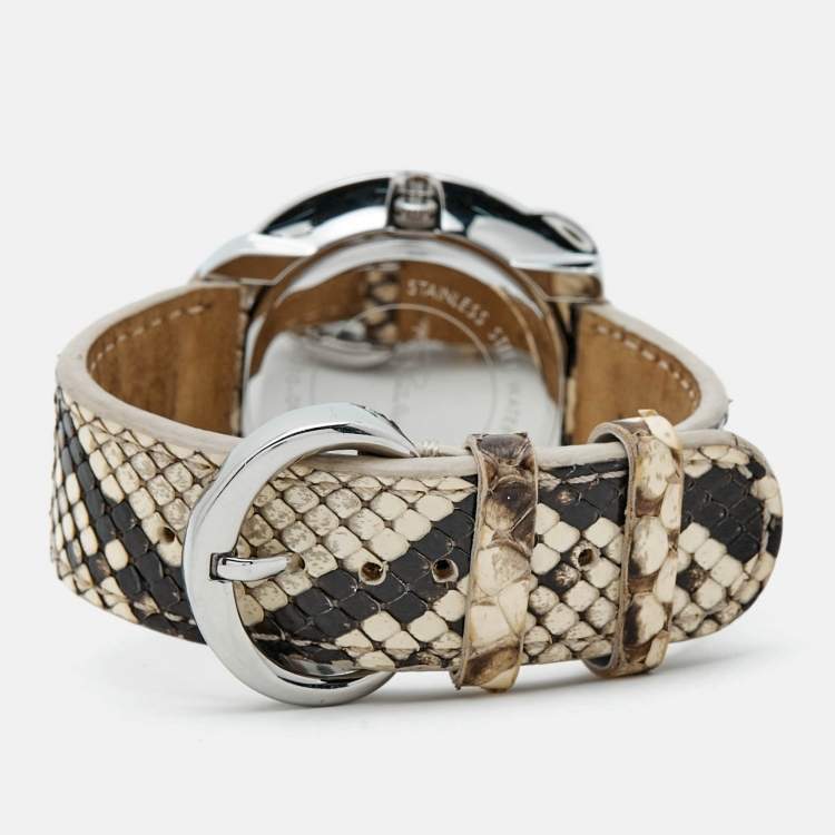 Pre Owned Roberto Cavalli Brown Stainless Steel Python Leather Snake SWL010 Women's Wristwatch 37 mm