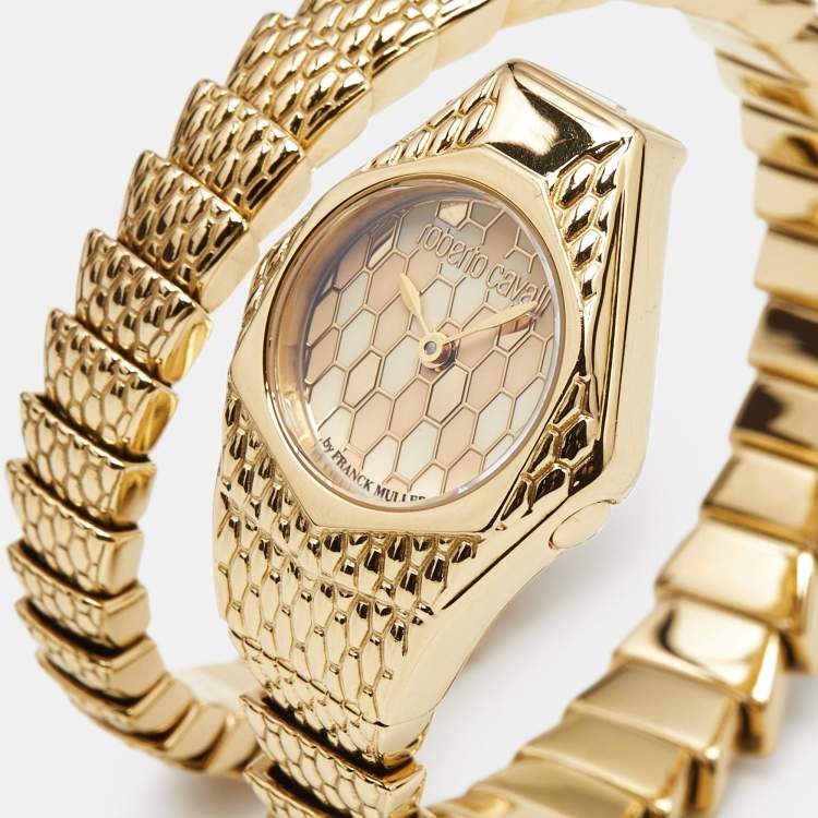 Pre Owned Roberto Cavalli By Franck Muller Shades Of Yellow Dial Gold PVD Coated Stainless Steel 1L043 Women's Wristwatch 23 mm