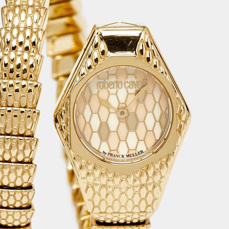 Pre Owned Roberto Cavalli By Franck Muller Shades Of Yellow Dial Gold PVD Coated Stainless Steel 1L043 Women's Wristwatch 23 mm