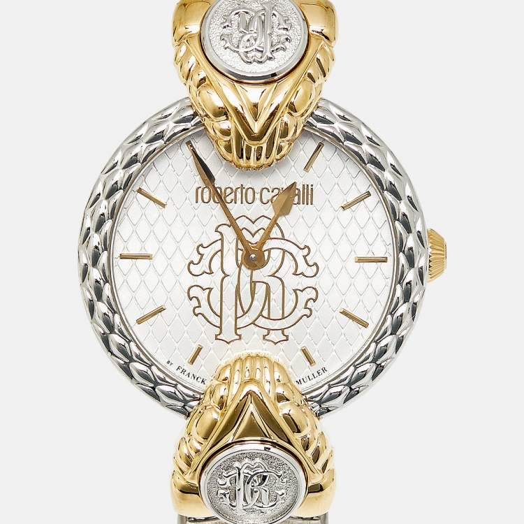 Pre Owned Roberto Cavalli By Franck Muller 1L075 Silver Dial Two-Tone Stainless Steel Women's Wristwatch 32 mm