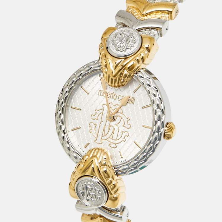 Pre Owned Roberto Cavalli By Franck Muller 1L075 Silver Dial Two-Tone Stainless Steel Women's Wristwatch 32 mm