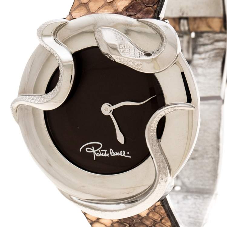 Pre Owned Roberto Cavalli Brown Stainless Steel Snake R7251165535 Women's Wristwatch 38 mm